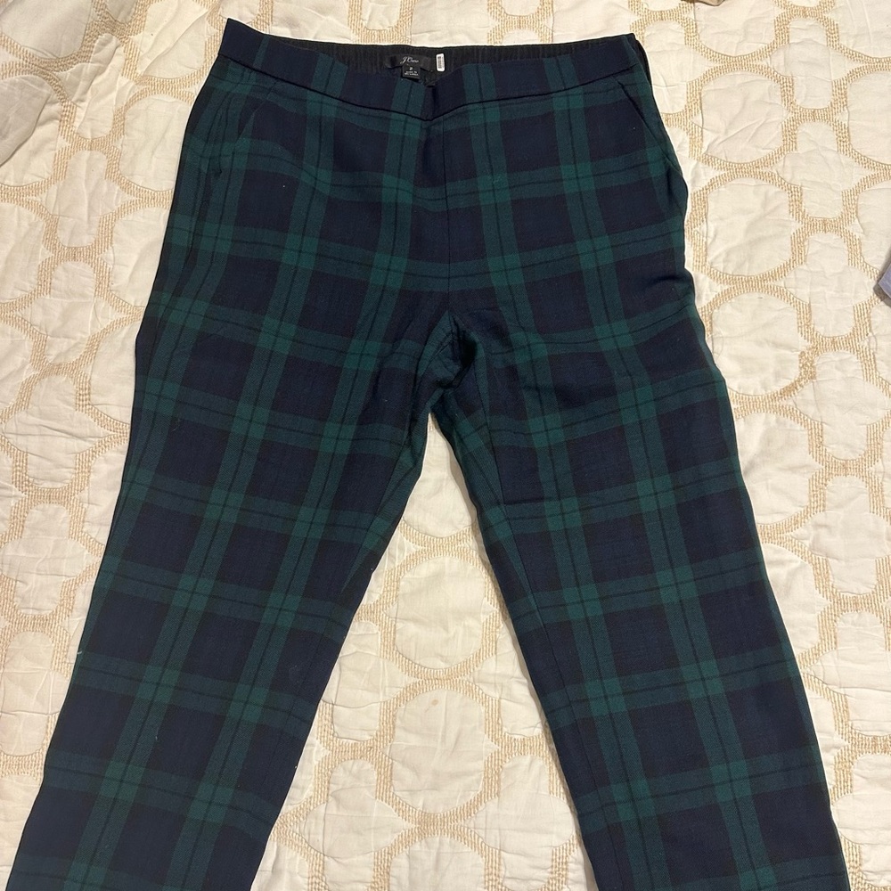 J. Crew Green and Navy Plaid Trousers